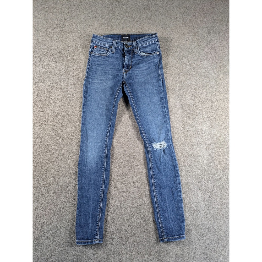 Hudson Jeans Womens 24 Blue Denim Mid Rise Natalie Super Skinny Leg Distressed